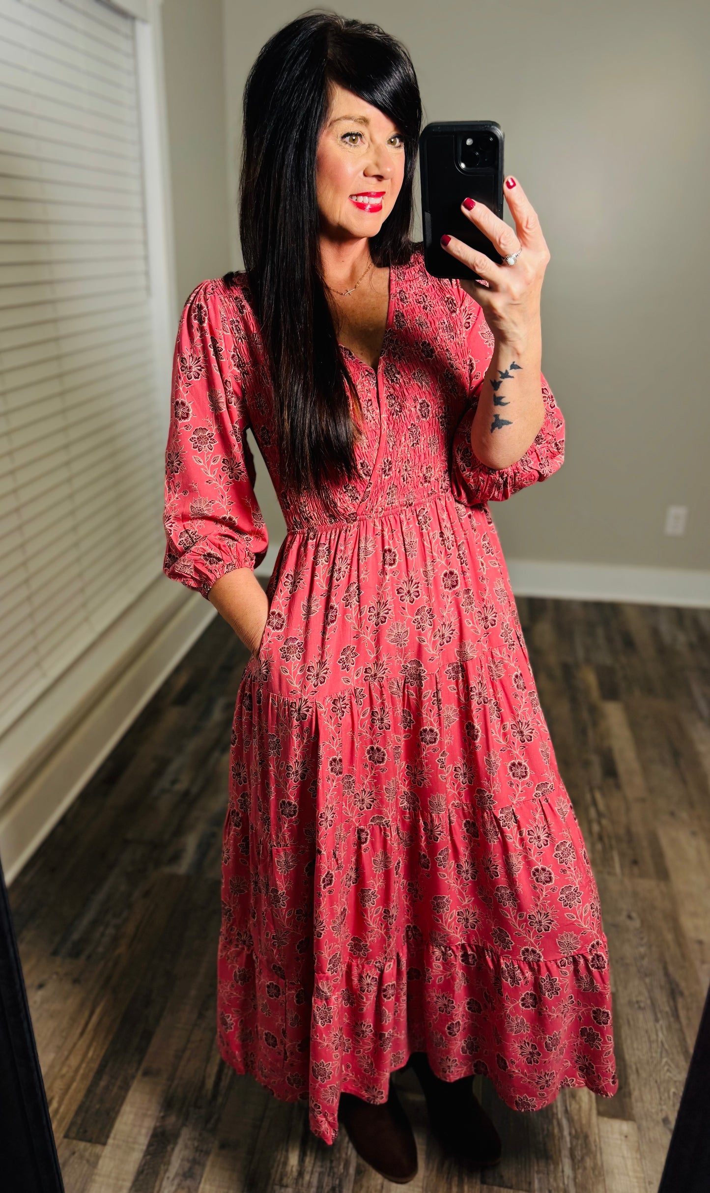 Pink Floral Mix Tiered Maxi Dress
