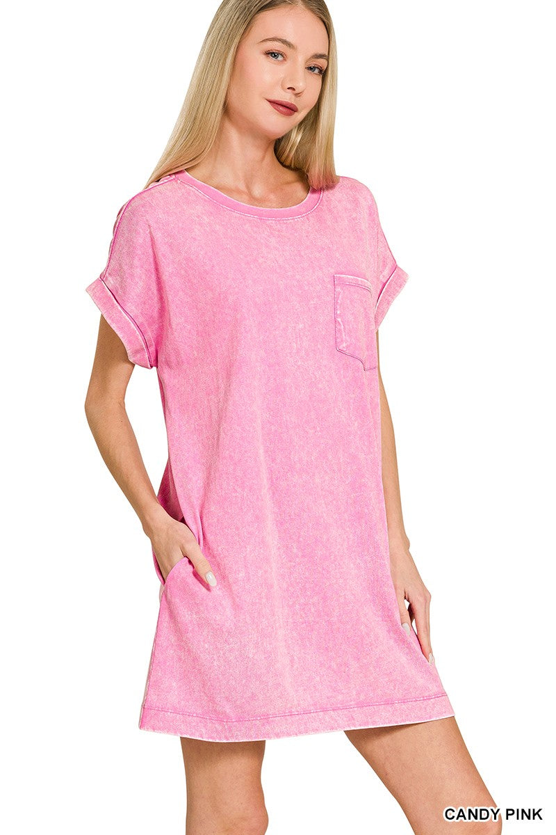 Zenana Candy Pink Mineral Wash T-Shirt Dress