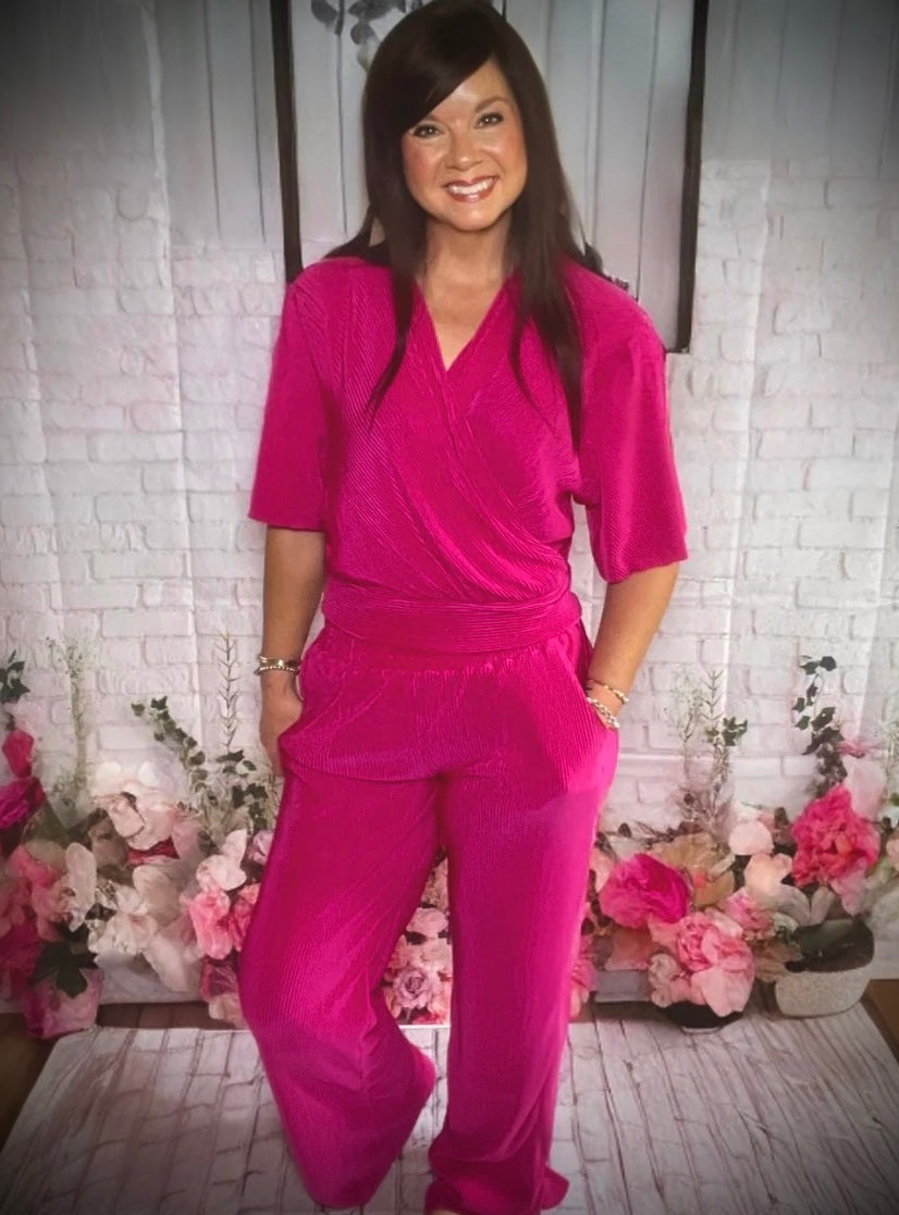 Pink Perfection Ribbed Wide Leg Pant Set