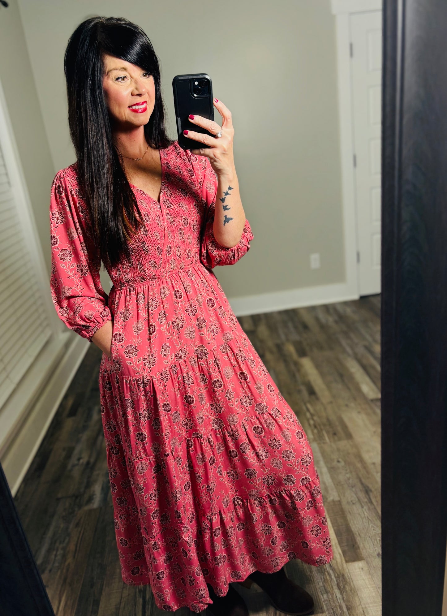 Pink Floral Mix Tiered Maxi Dress