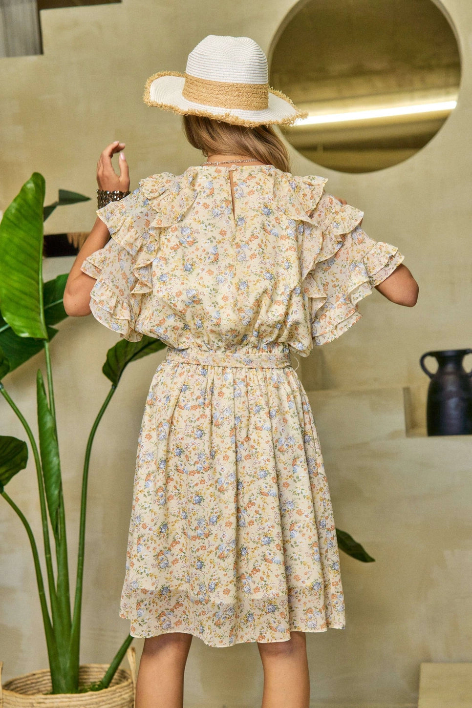 Davi and Dani Cream Floral Mini Dress
