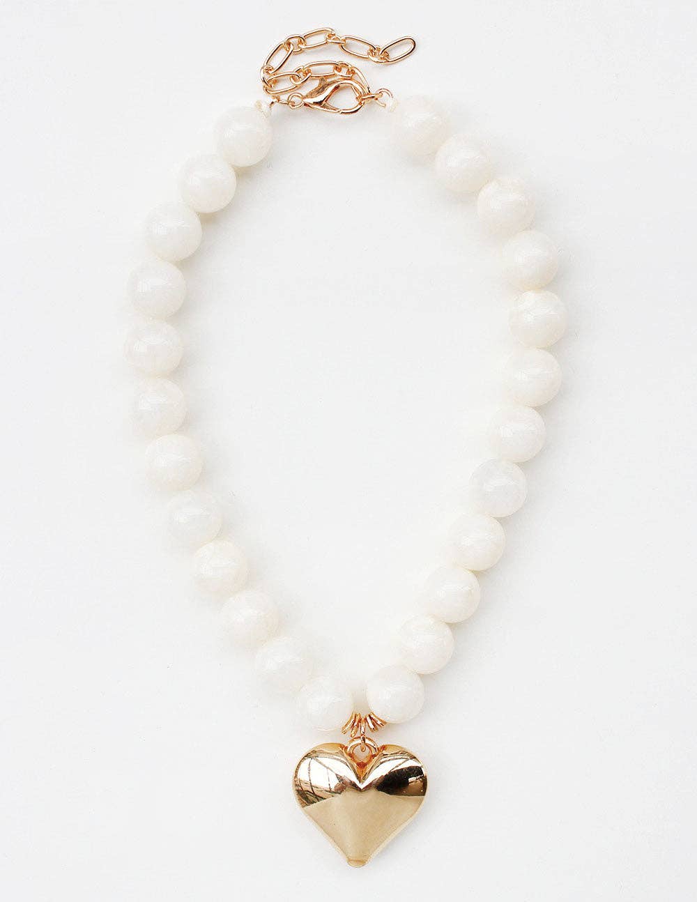 Cream Beaded Gold Heart Charm Necklace