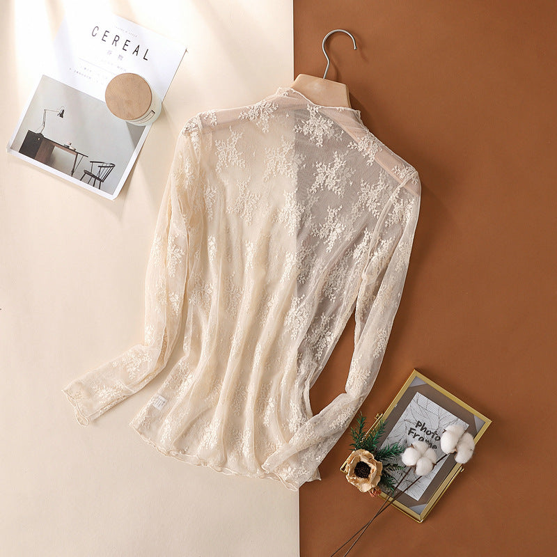 Beige Mesh Floral Layering Top