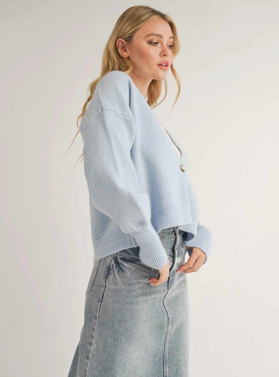 Powder Blue Cropped Cardigan Sweater