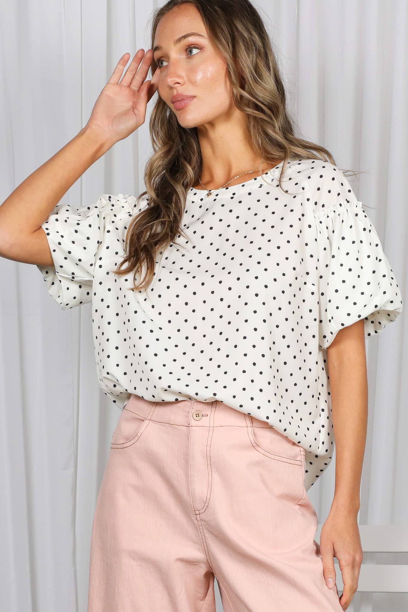 Polka Dot Puff Sleeve Blouse