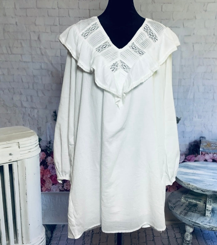 Emory Park White Ruffled Tunic Mini Dress