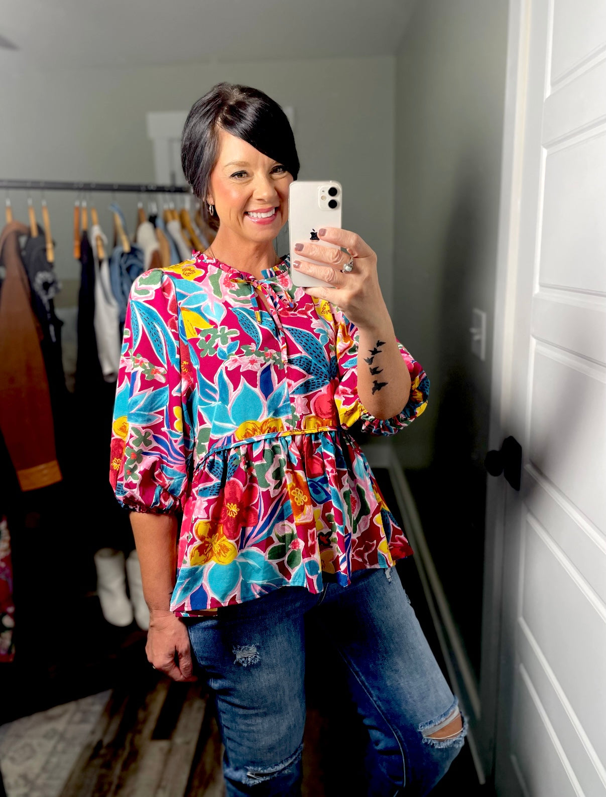 Umgee Mulberry Mix Floral Top