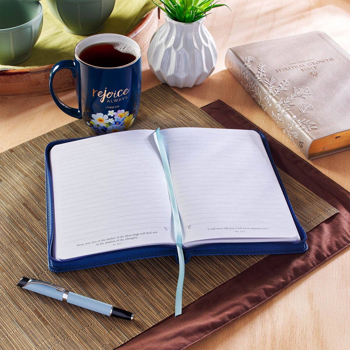 Be Still Floral Embroidered Blue Faux Leather Classic Journal