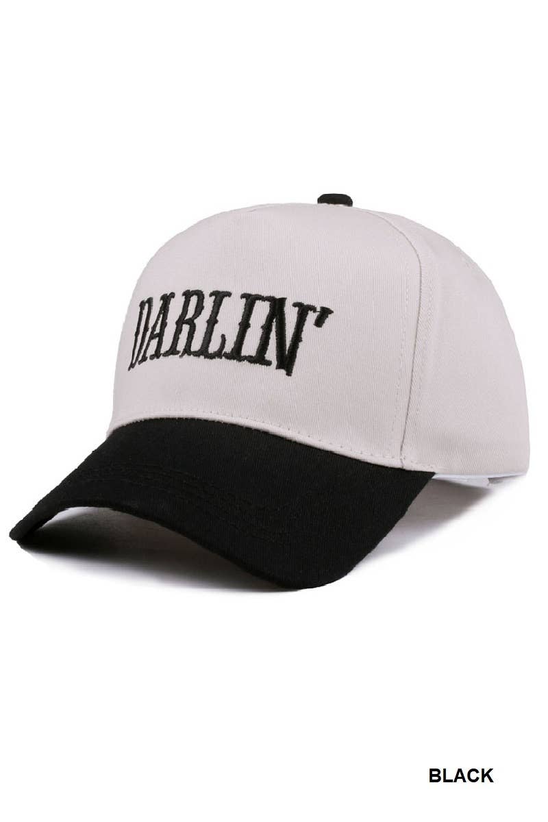 Darlin' Black Embroidered Two-tone Canvas Cotton Cap