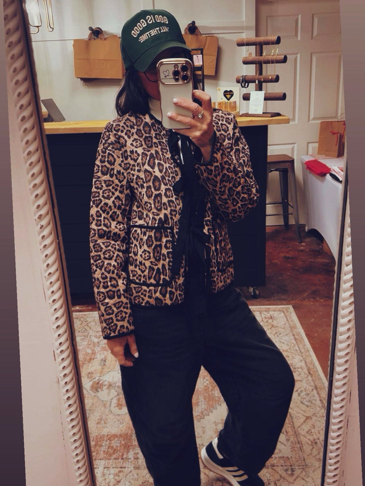 Quilted Leopard Print Bow Tie Jacket