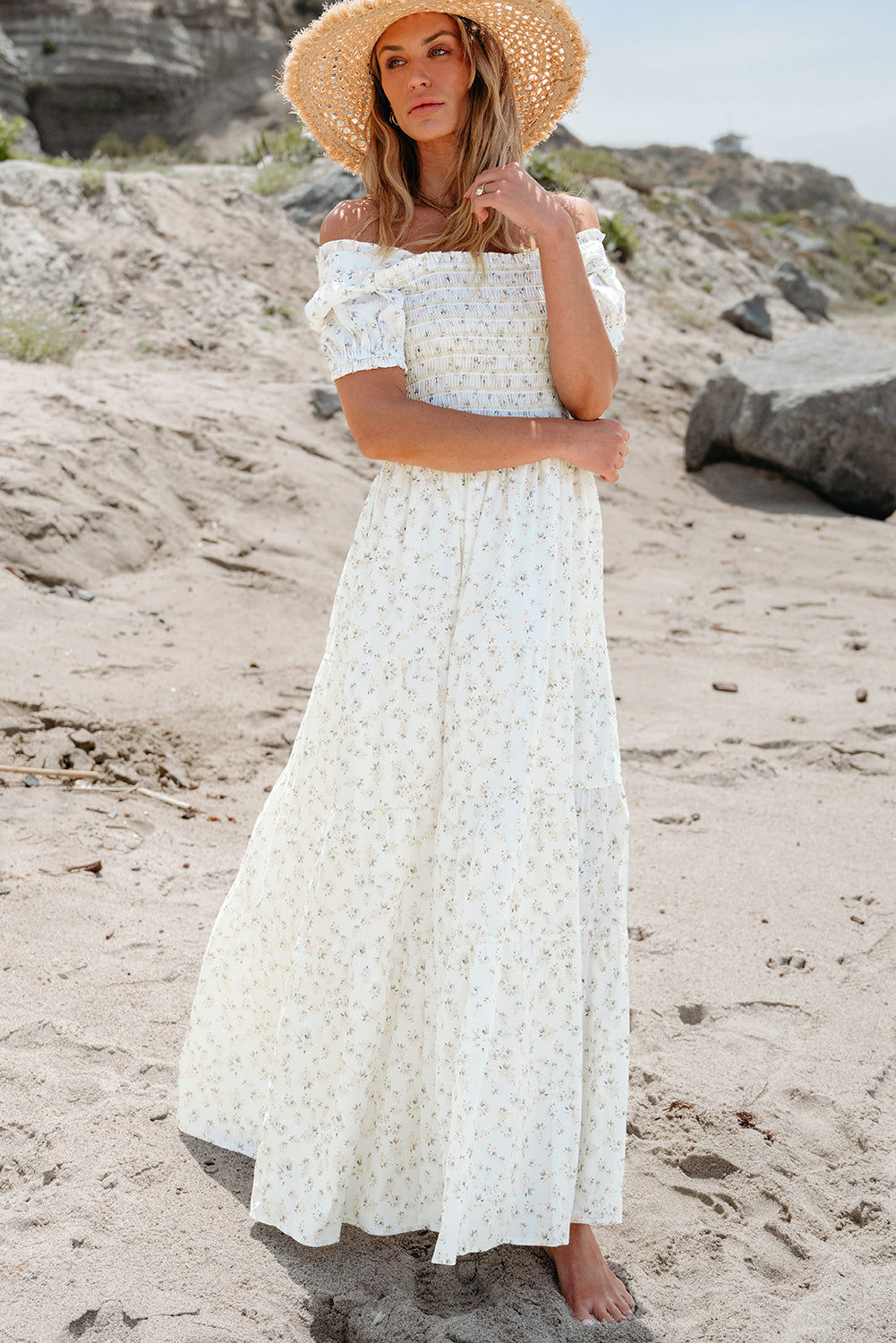 White Floral Tiered Maxi Dress