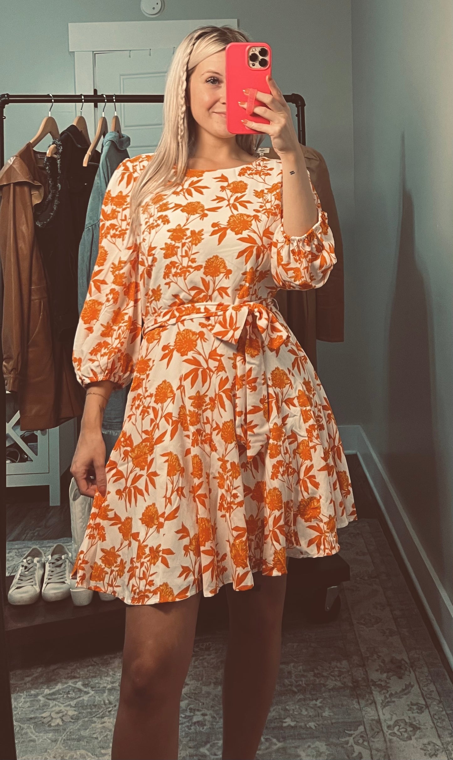 Orange Floral Mini Dress