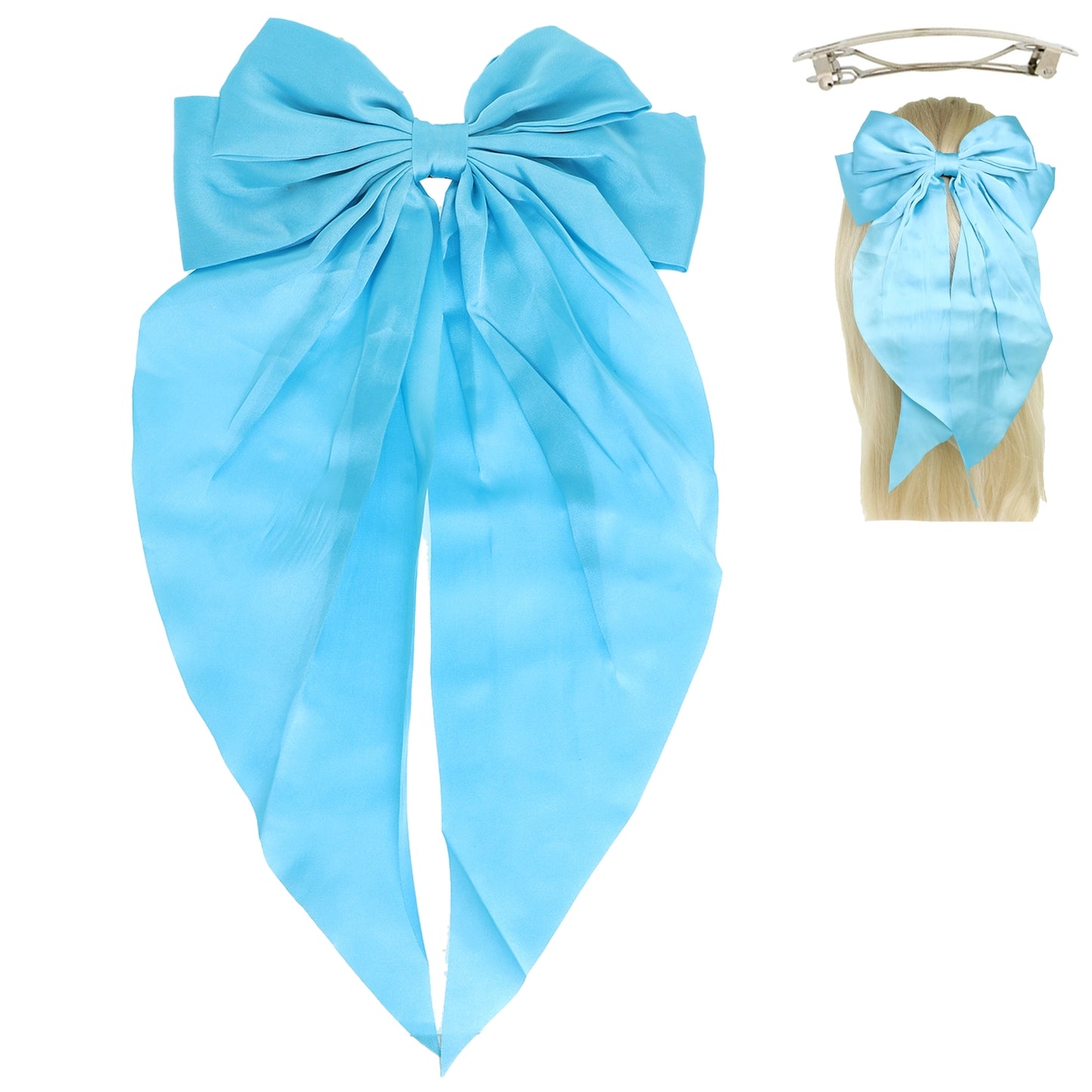 Blue Satin Statement Bow