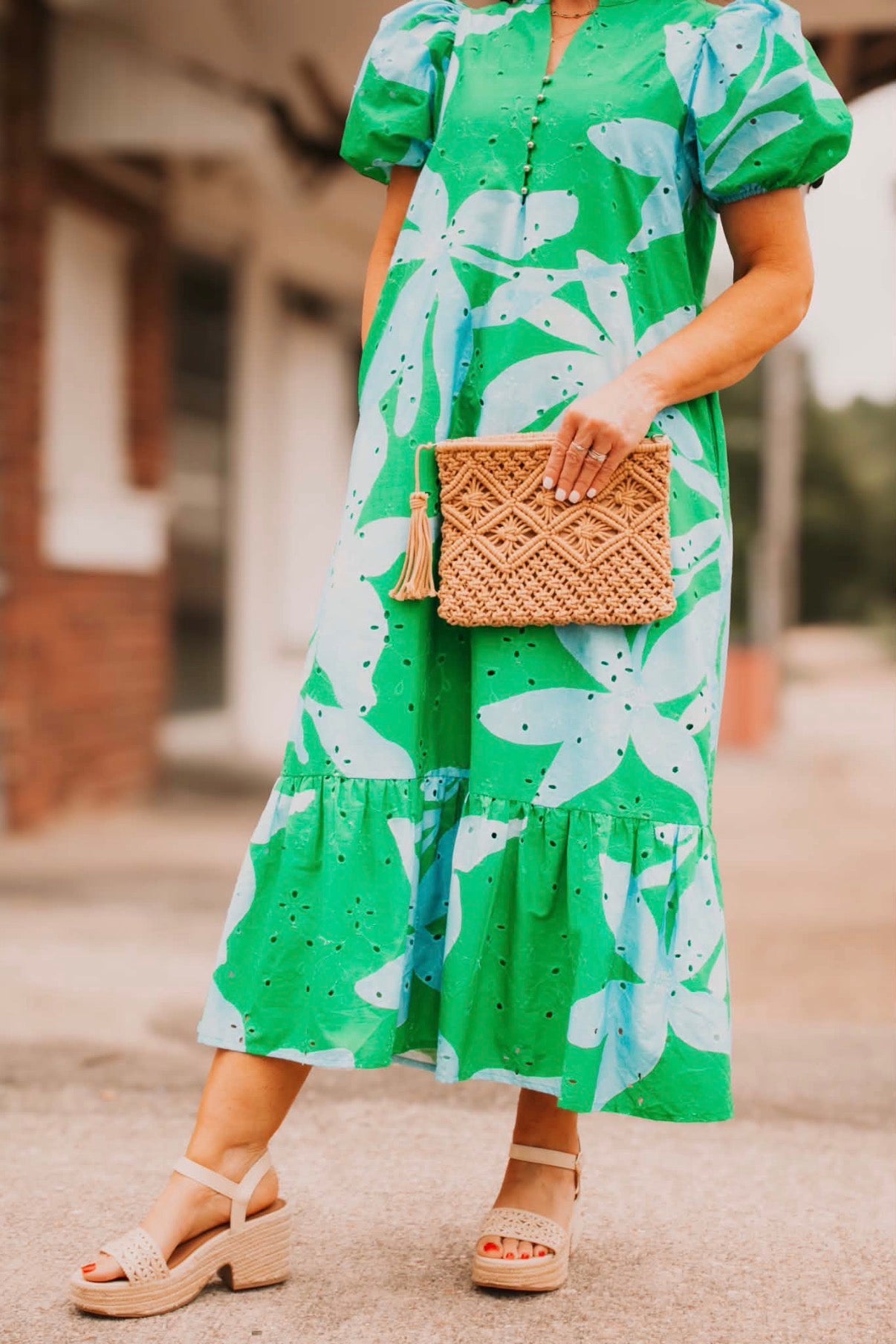 Khaki Boho Macrame Woven Tassel Clutch
