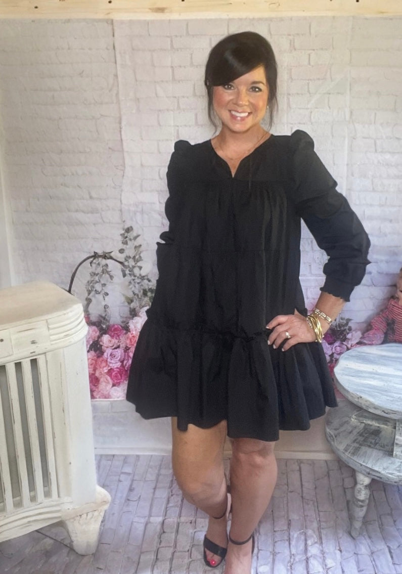 Day + Moon Black Ruffled Mini Dress
