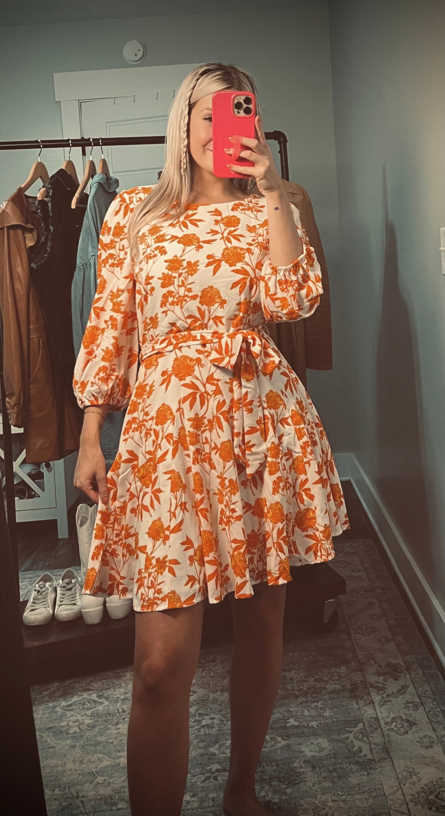Orange Floral Mini Dress