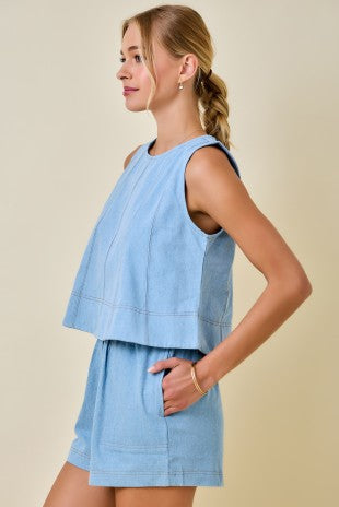 Light Denim Contrast Stitch *Complete Short Set*