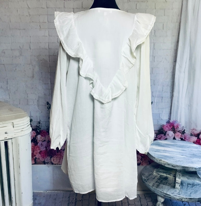 Emory Park White Ruffled Tunic Mini Dress