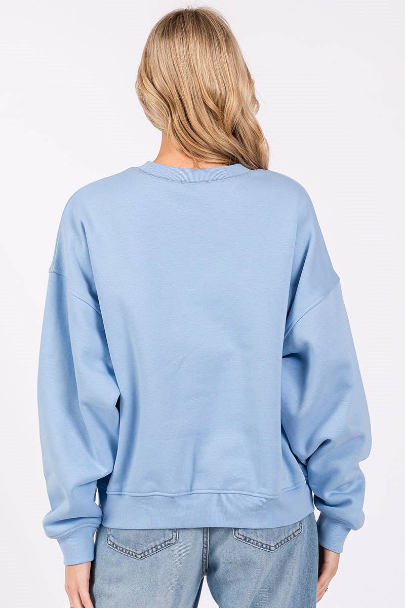 Blue Saved By Grace Graphic Relaxed Fleece Sweatshirt