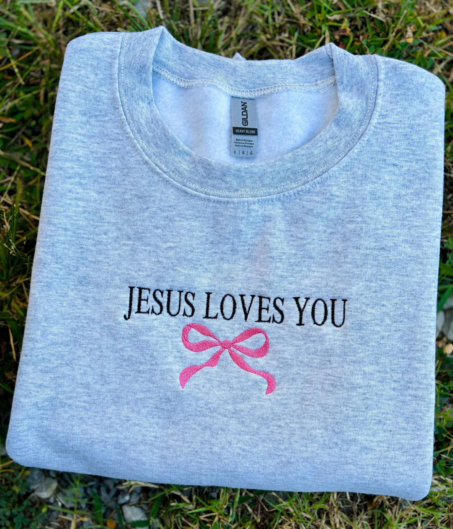 Jesus Loves You Bow Embroidered Sweatshirt