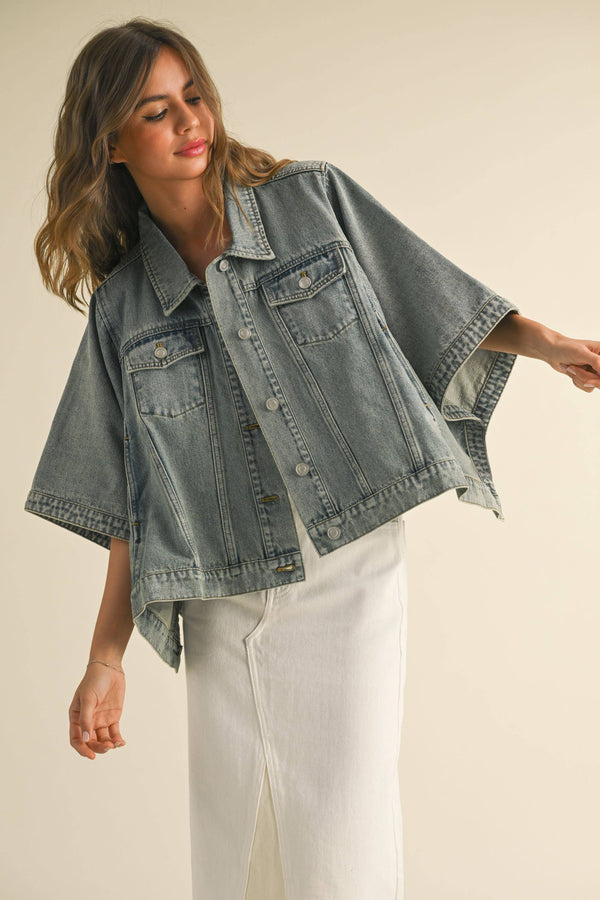 Miou Muse Cape Style Denim Jacket