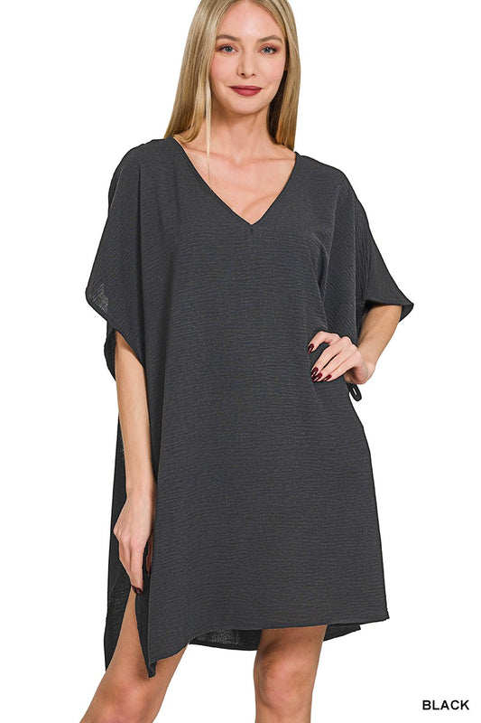 Black Flowing Beach Tunic – Side Tie Swim Cover-Up