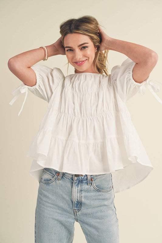 White Cotton Puff Sleeve Top