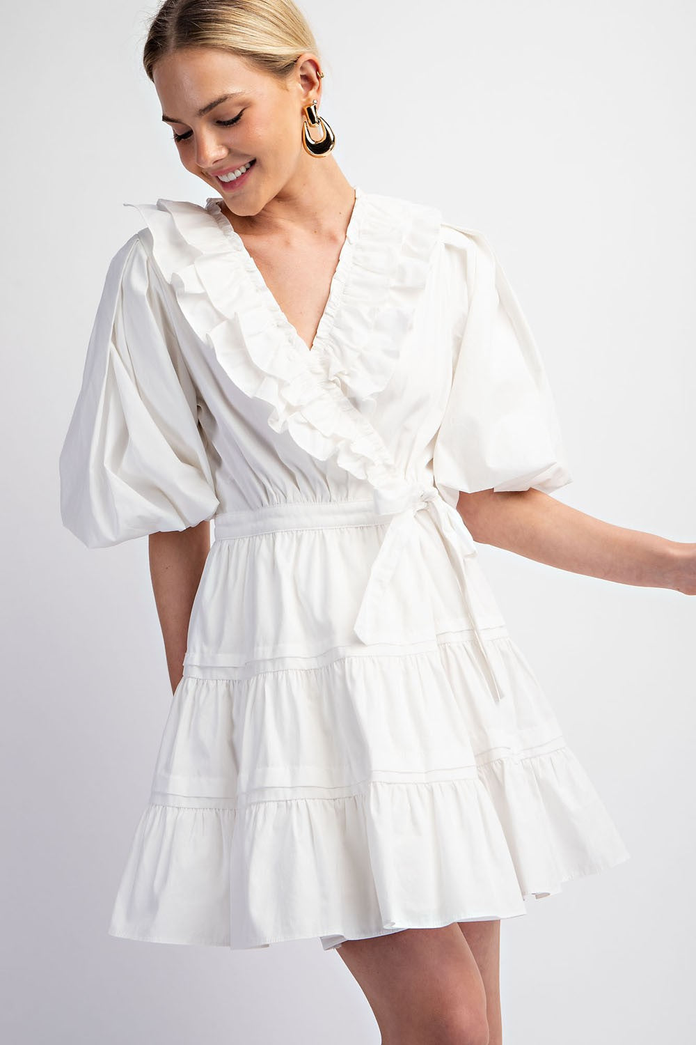 White Tiered Ruffled Mini Dress
