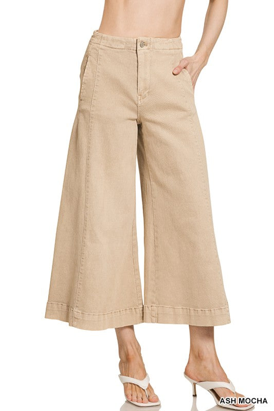 Ash Mocha High Rise Cropped Gaucho Denim Pants