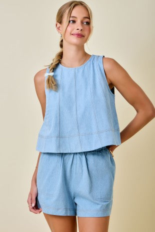 Light Denim Contrast Stitch *Complete Short Set*
