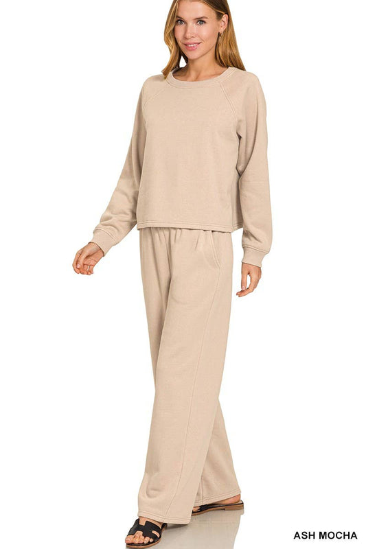 Ash Mocha Fleece Raglan Sleeve Pullover And Sweatpants Set