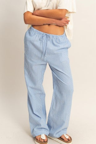 Blue Stripe Cotton Wide Leg Pants
