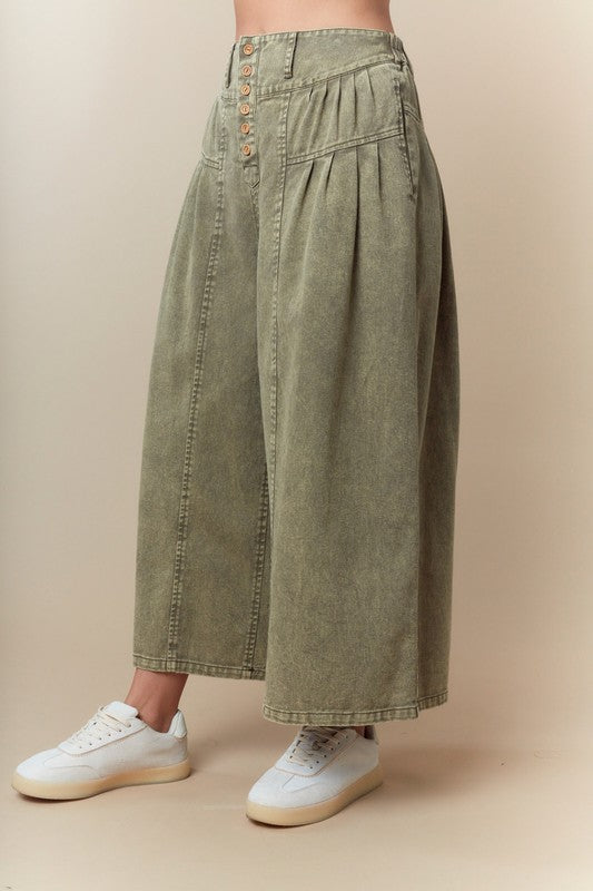 Olive Pleated Wide Leg Pants