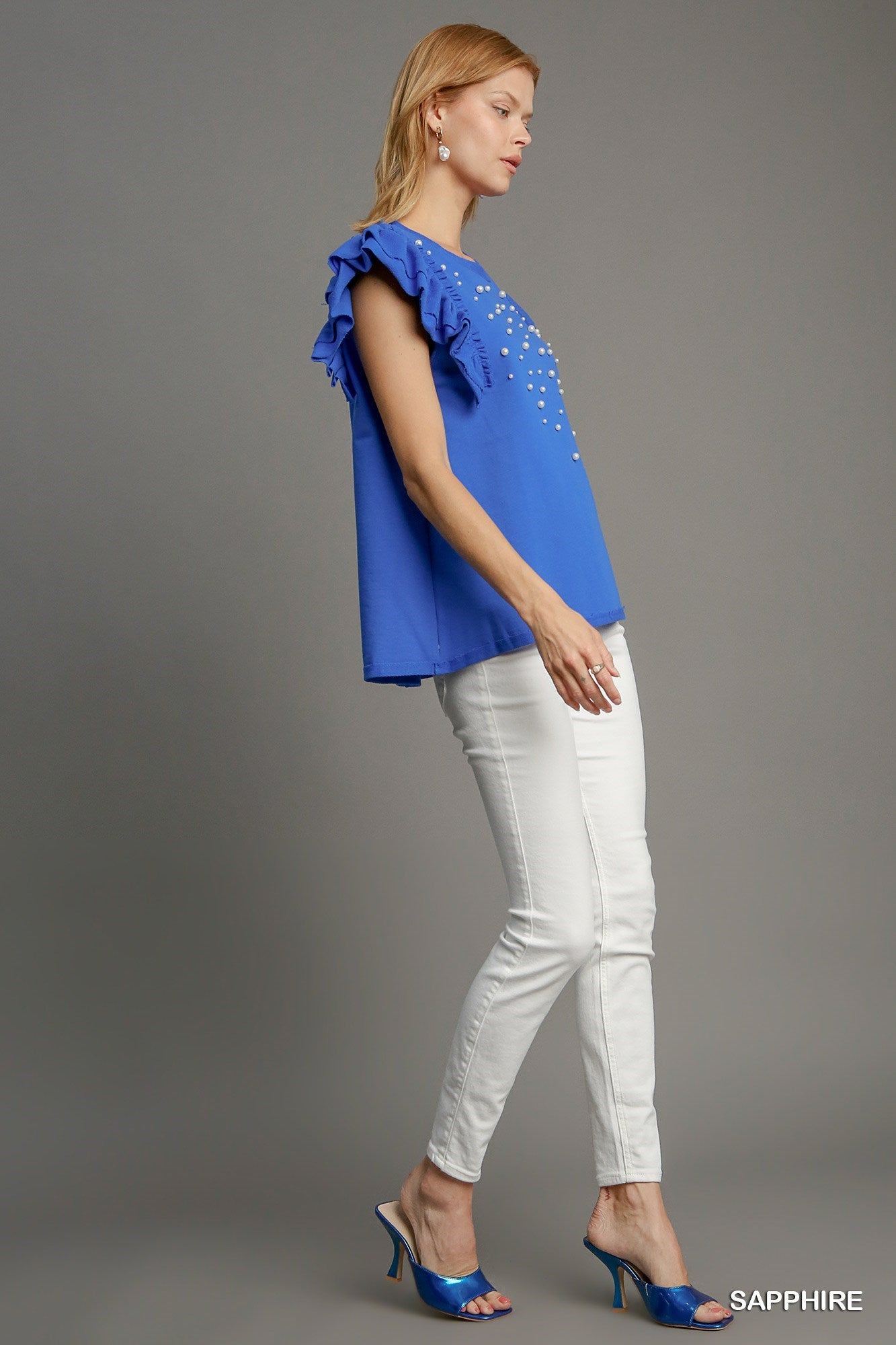 Umgee Sapphire Blue Pearl Detail Top