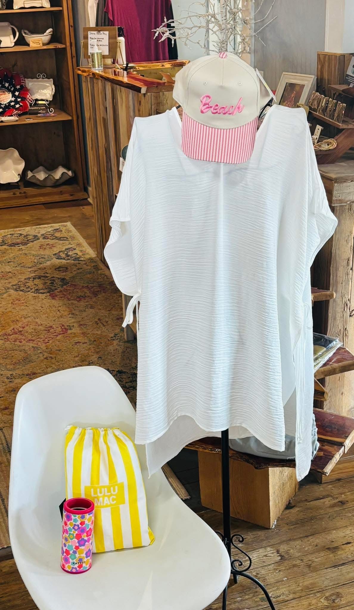 White Flowing Beach Tunic – Side Tie Swim Cover-Up