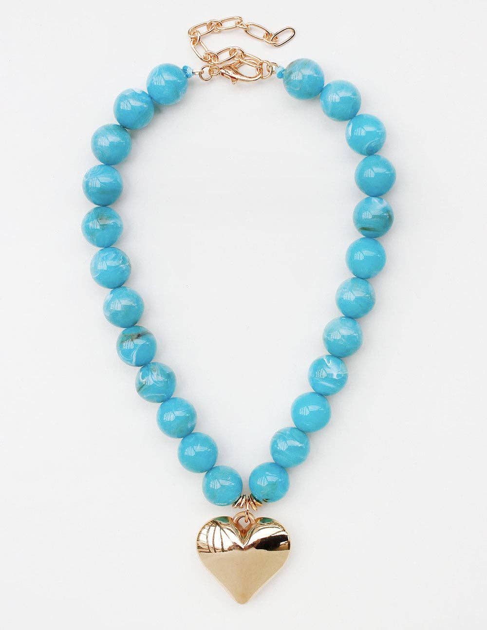Turquoise Beaded Gold Heart Charm Necklace