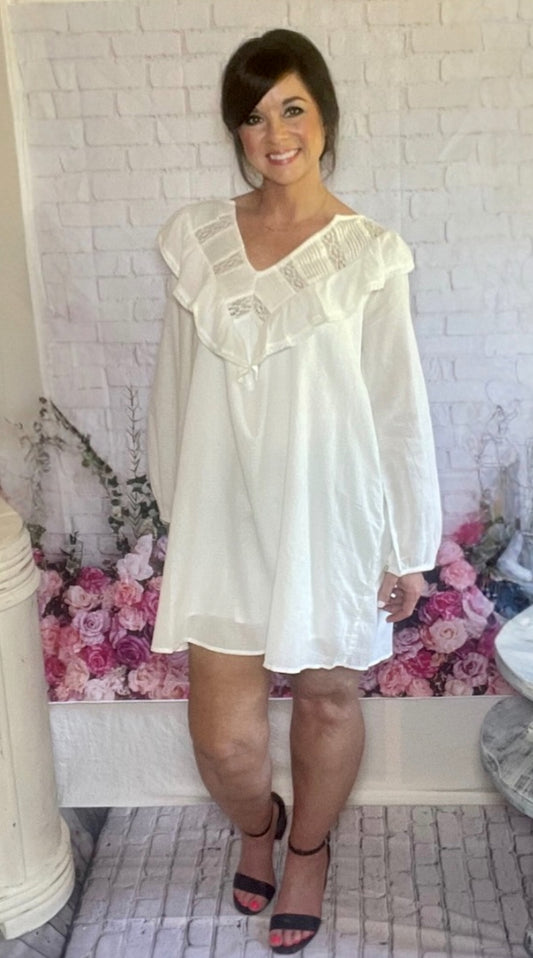 Emory Park White Ruffled Tunic Mini Dress