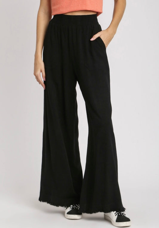 Umgee Frayed Hem Wide Leg Pants