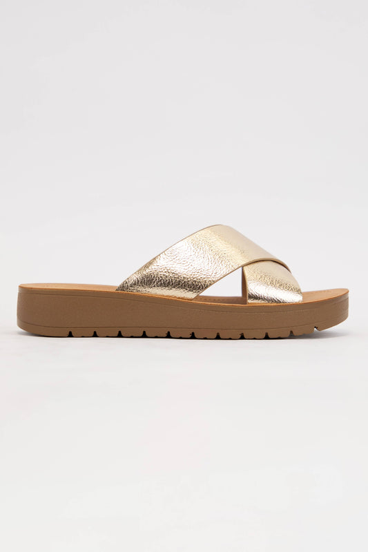 Gold Platform Slip-on Wedge Sandal
