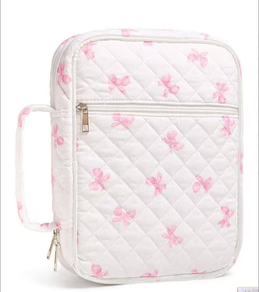Pink & White Bow Quilted Bible Cover