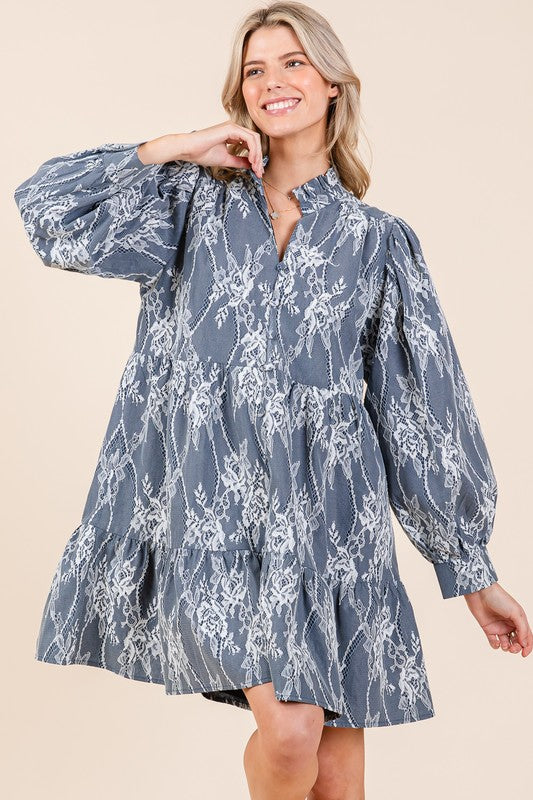 Denim Blue Floral Embroidered Dress