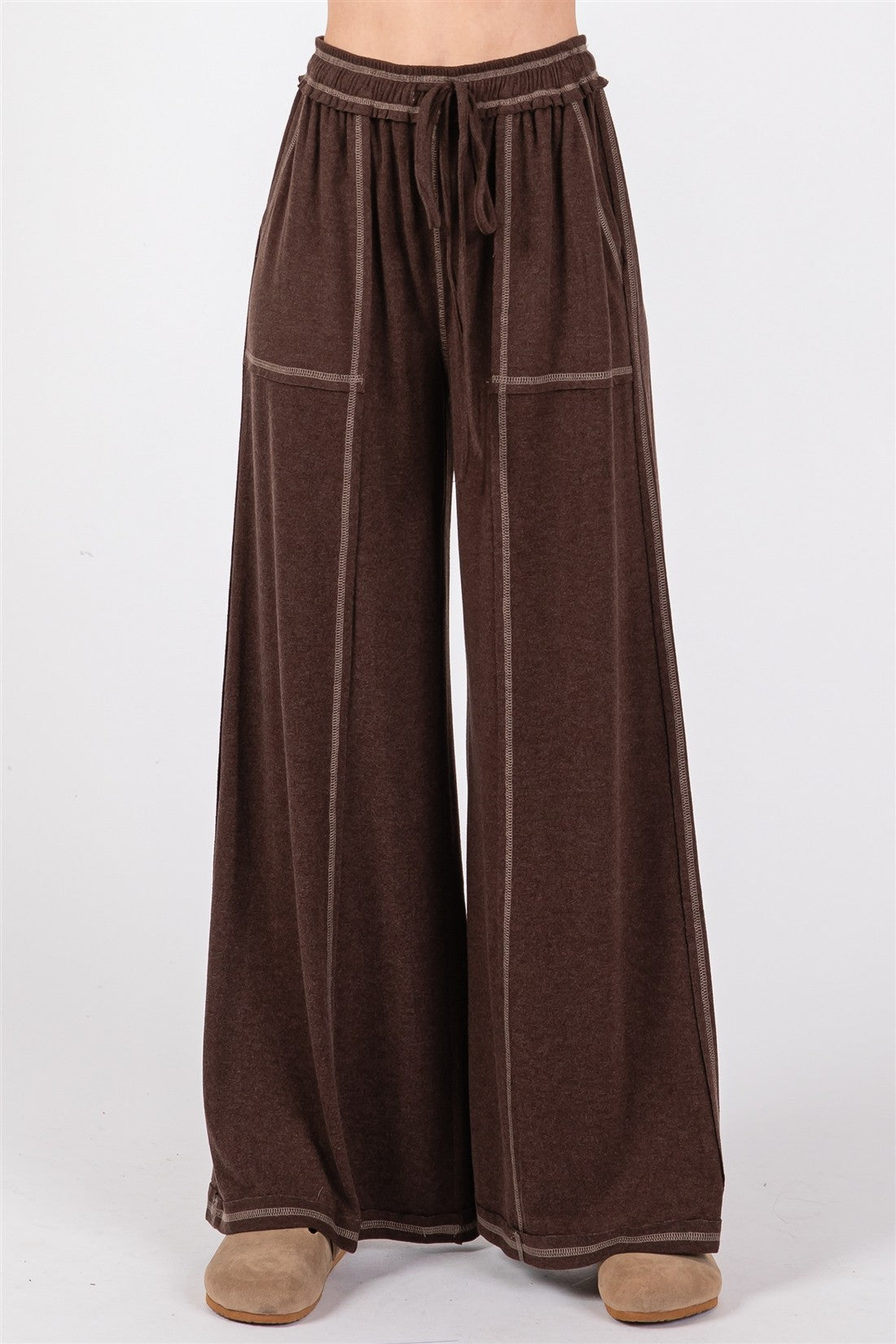 Chocolate Brown Contrast Stitch Lounge Pants