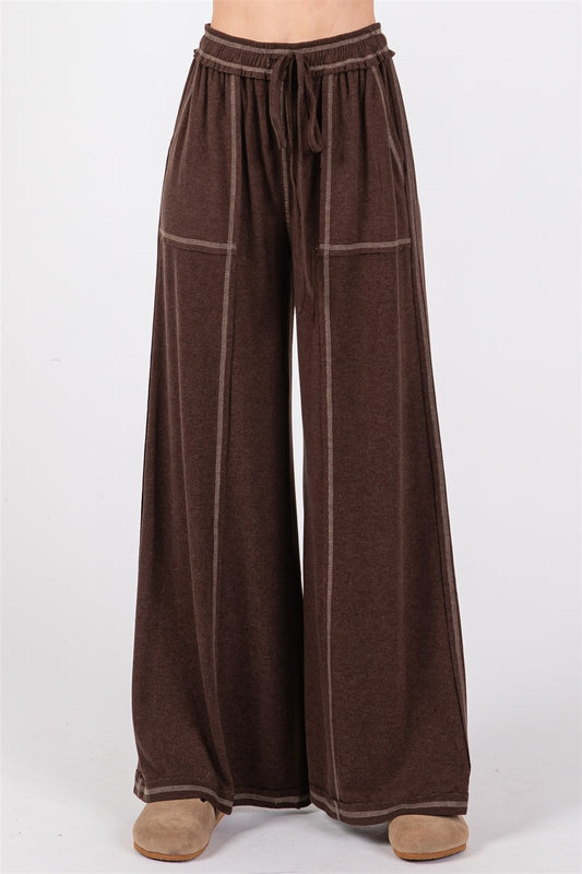 Chocolate Brown Contrast Stitch Lounge Pants