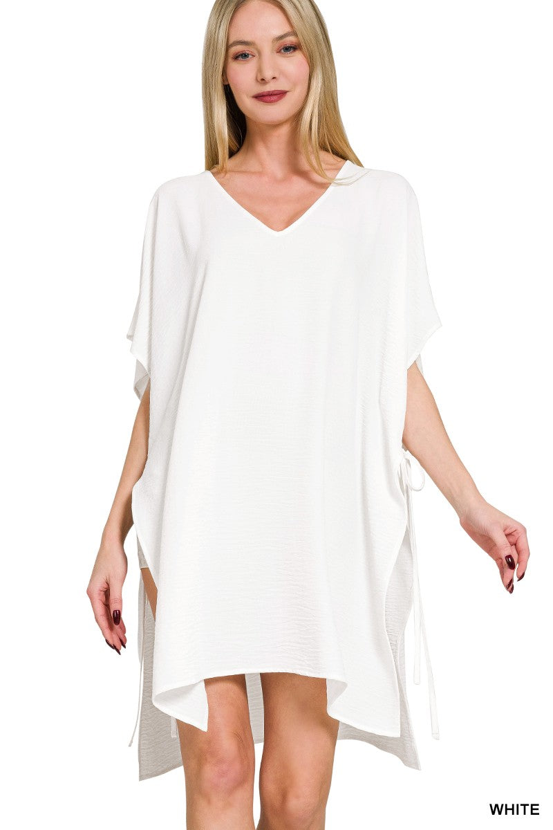 White Flowing Beach Tunic – Side Tie Swim Cover-Up