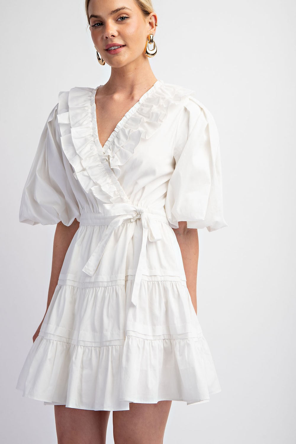 White Tiered Ruffled Mini Dress