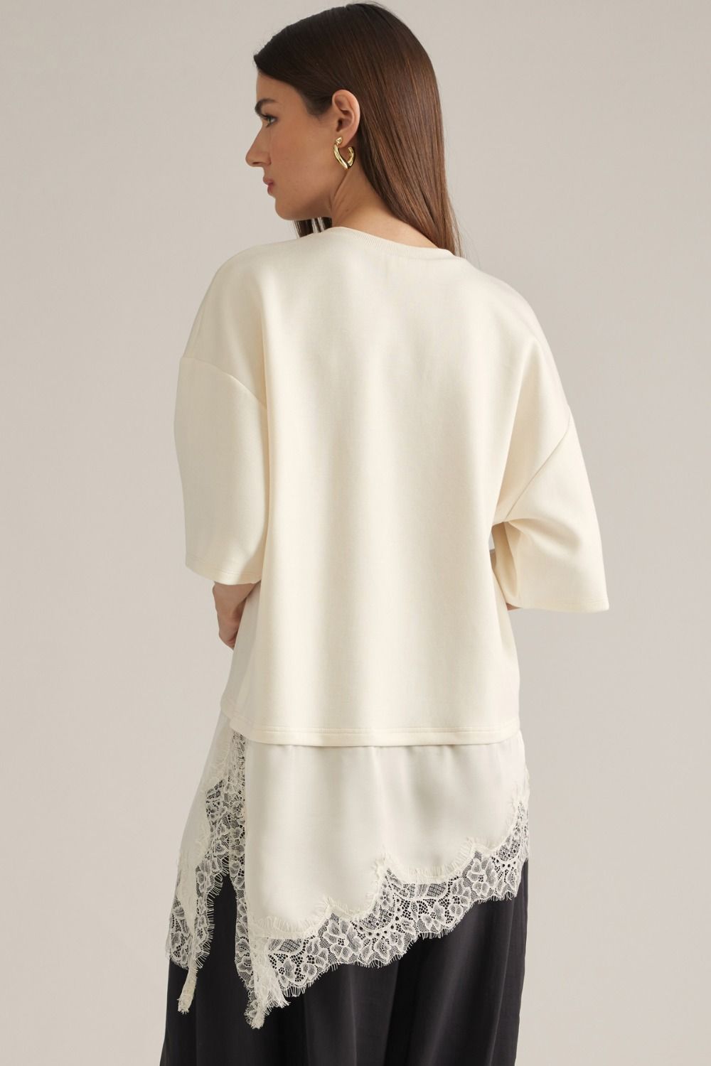 Cream Lace Trim Knit Top