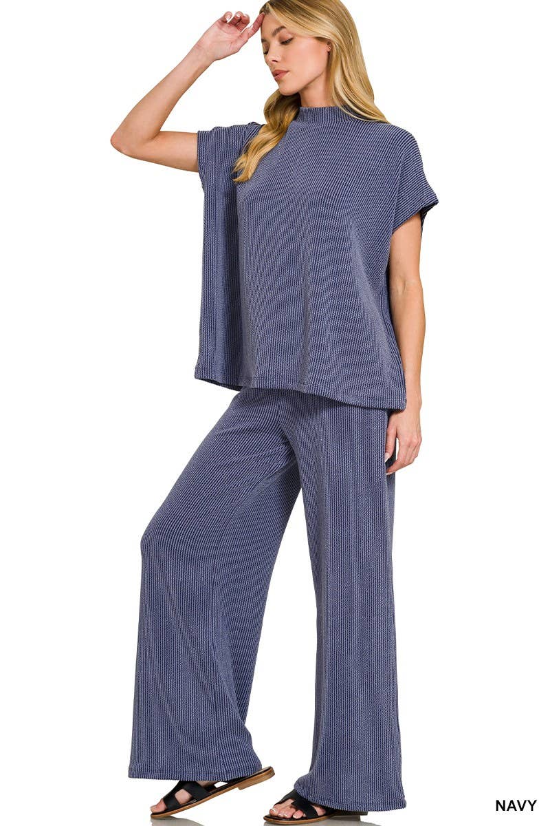 Zenana Navy Ribbed Set