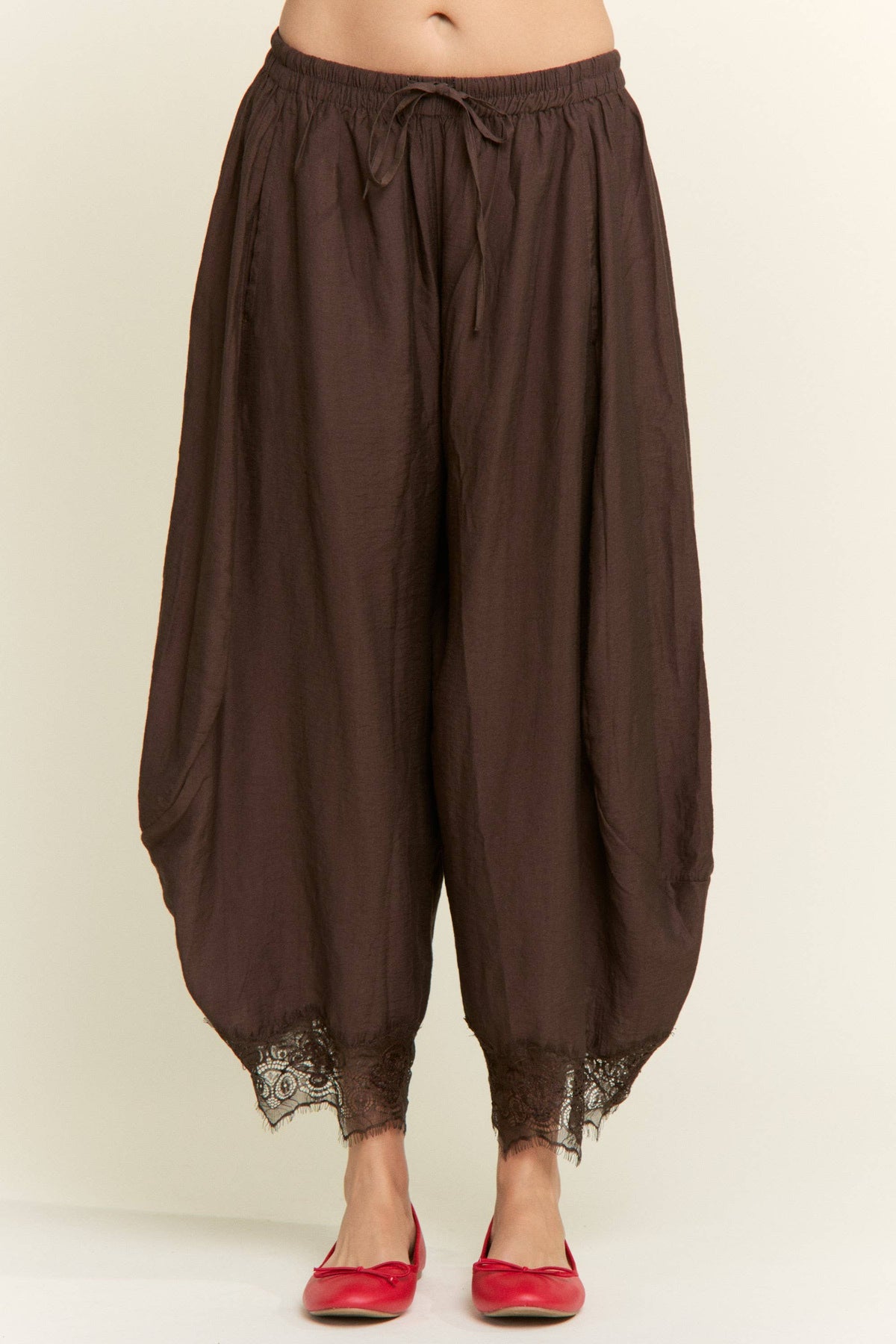 Chocolate Lace Hem Balloon Style Bloomer Pants