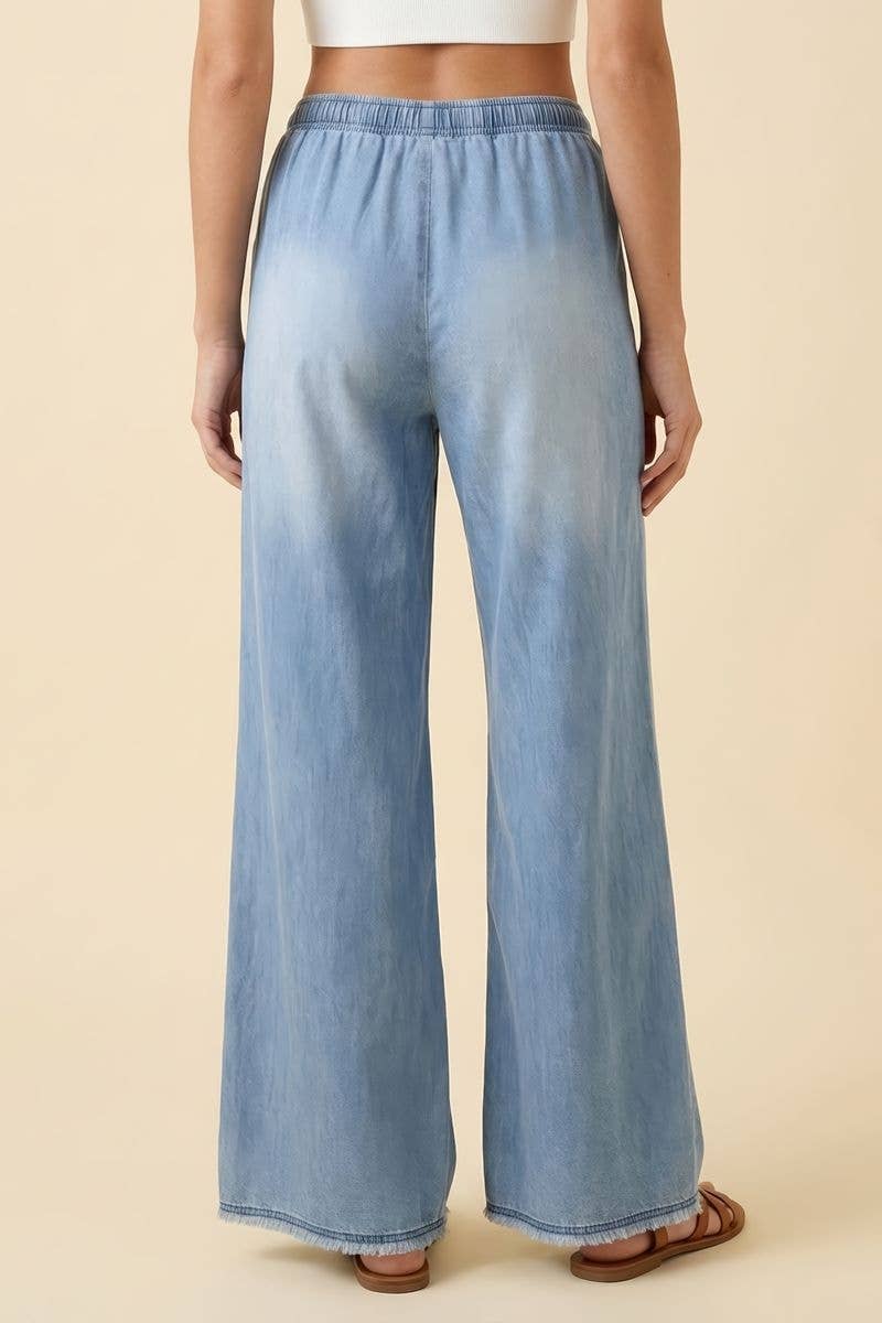 Light Wash Wide Leg Denim Drawstring Pants