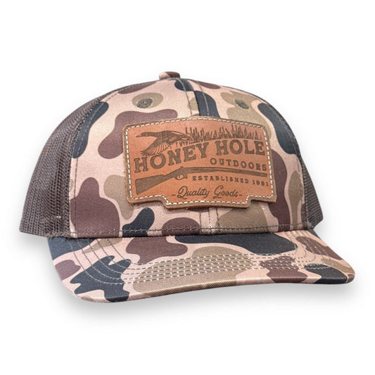 Honey Hole Youth Snapback -  Leather Patch Duck Camo